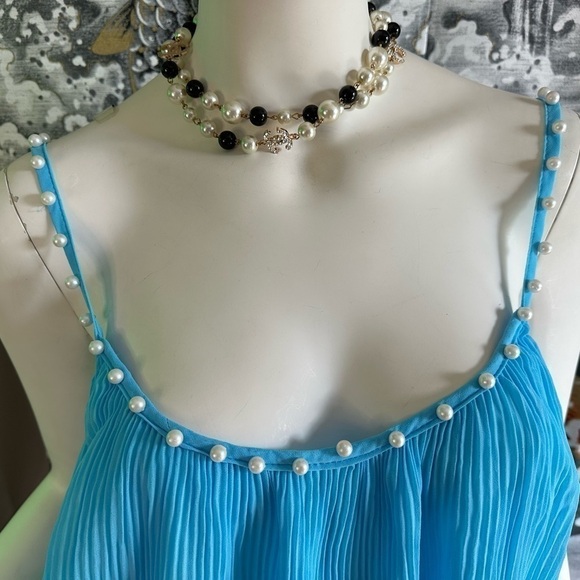 Chicme PEARL STUDDED TURQUOISE BLUE CAMI TANK TOP MEDIUM - Picture 5 of 7